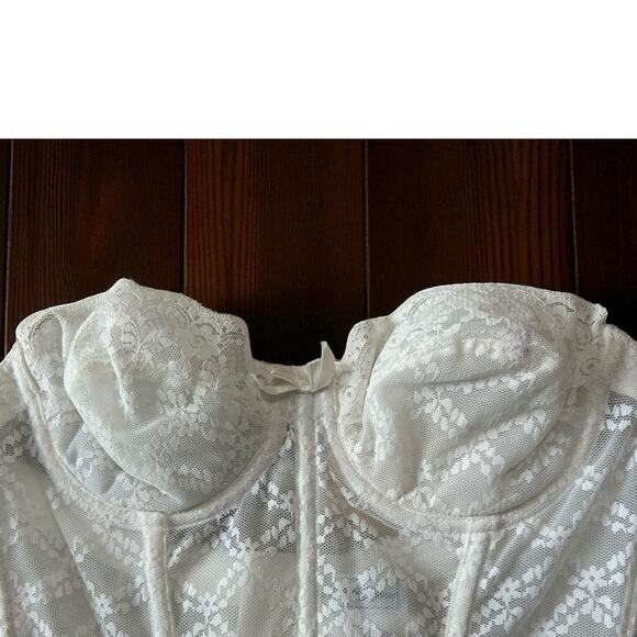 Vintage Saks Fifth Avenue White Strapless Corset Bustier 36A Deadstock NWT Lace - Picture 3 of 9